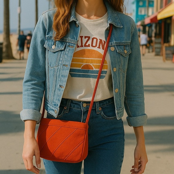 Vintage Handbags - Vintage 80s Orange Suede Shoulder Bag